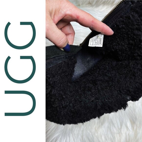 NWOB UGG BLAYRE II BLACK LEATHER SHORT BOOT SHEARLING GRUNGE GOTH PREPPY WOMEN 8 - Picture 9 of 13